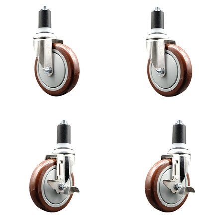 Service Caster 5 Inch 316SS Maroon Poly Swivel 1-5/8 Inch Expanding Stem Caster Brake SCC, 2PK SS316EX20S514-PPUB-MRN-2-TLB-2-158